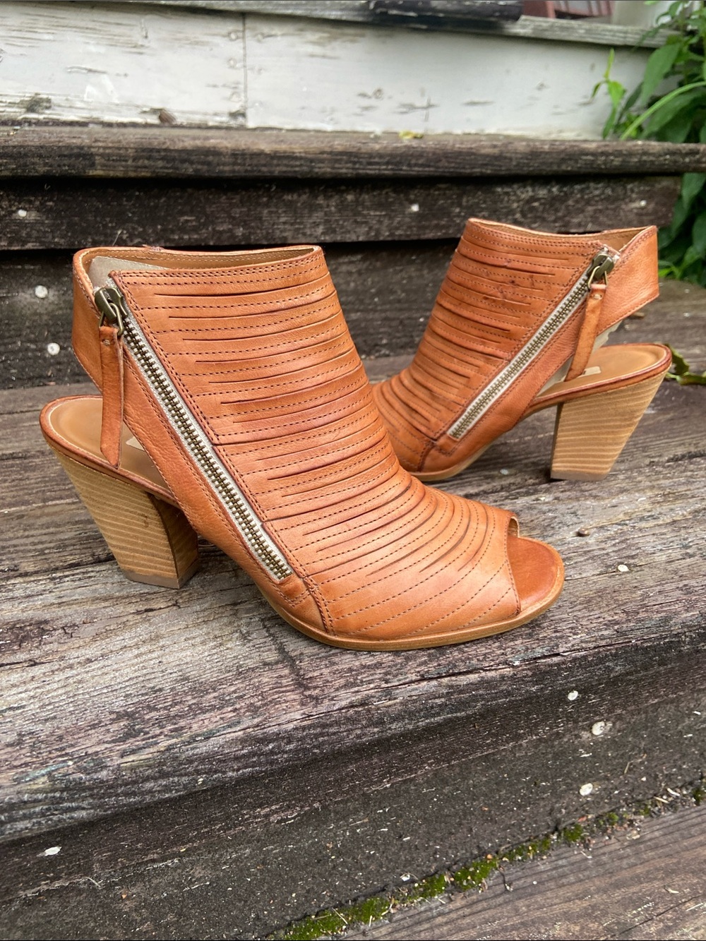 Paul Green Cayanne Brown Leather Heeled Bootie Peep Toe Sandal Women's Size 7.5